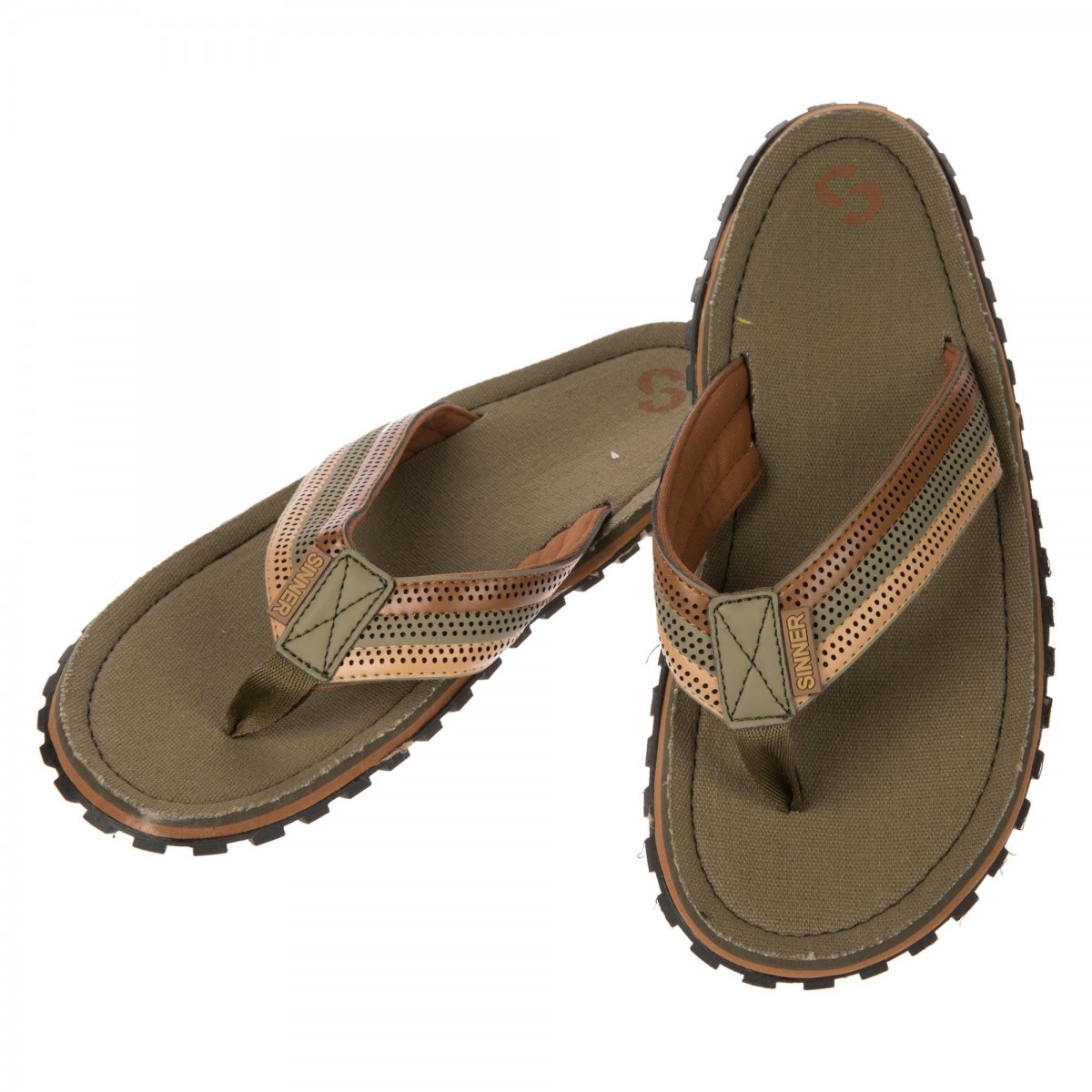 Sinner Beach Slaps III Flip Flops Moss Green Brown