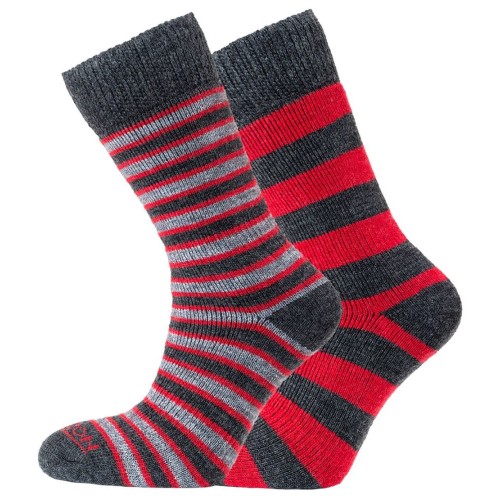 Horizon Merino Outdoor Sock 2 Pack – Stripes & Hoops Red/Charcoal